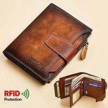 Mens Genuine Leather Wallet Vintage Short Multi Function Bu