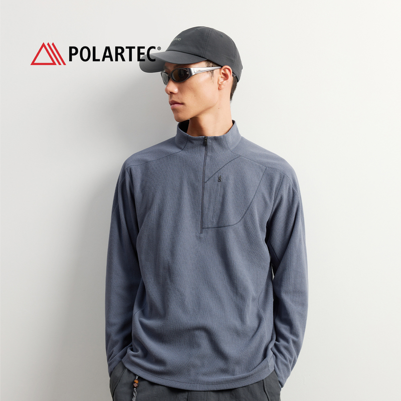 Lanqi Polartec Base Layer Half-Zip Fleece Sweatshirt, Jacket Liner, Stand Collar, Hiking, Warm Sports Top
