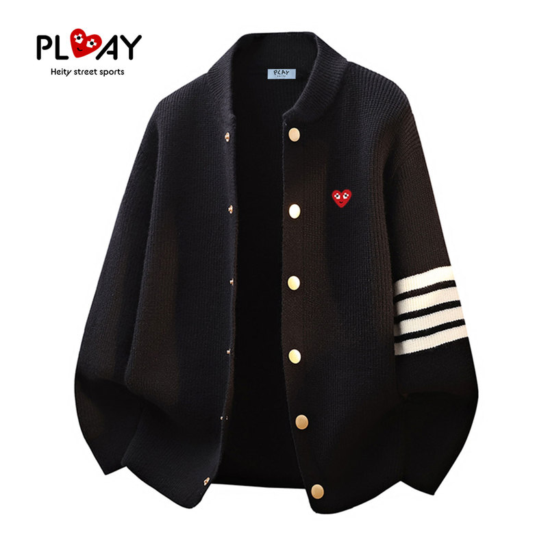 Play Heity Official Knitted Cardigan Autumn and Winter Unisex Striped Sweater Round Neck Lazy Casual Jacket