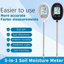 Soil pH and Humidity Tester Nutrient and Moisture Tester Five-in-one Digital LCD Soil Tester