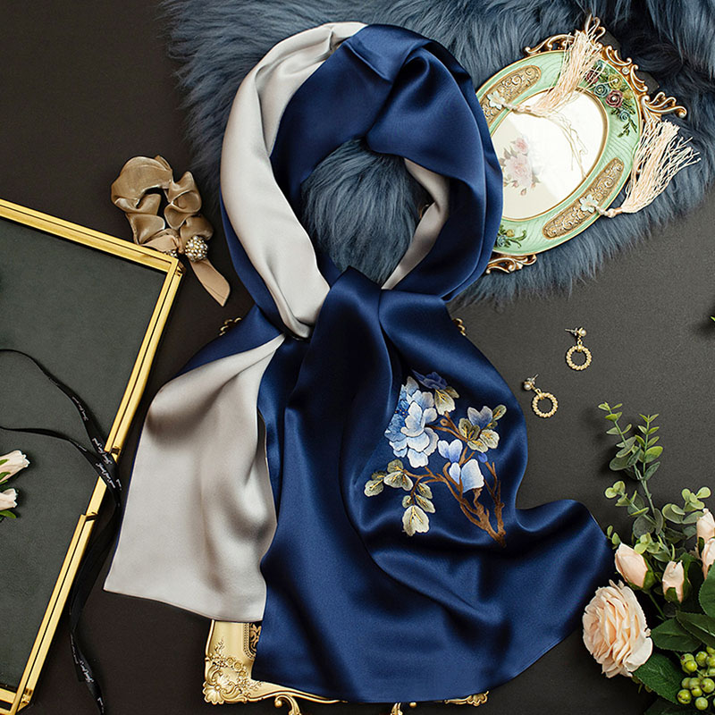 Women's embroidered scarf, high-end and versatile winter embroidered cheongsam shawl, women's gauze scarf, mother's scarf, gift box silk scarf for women.