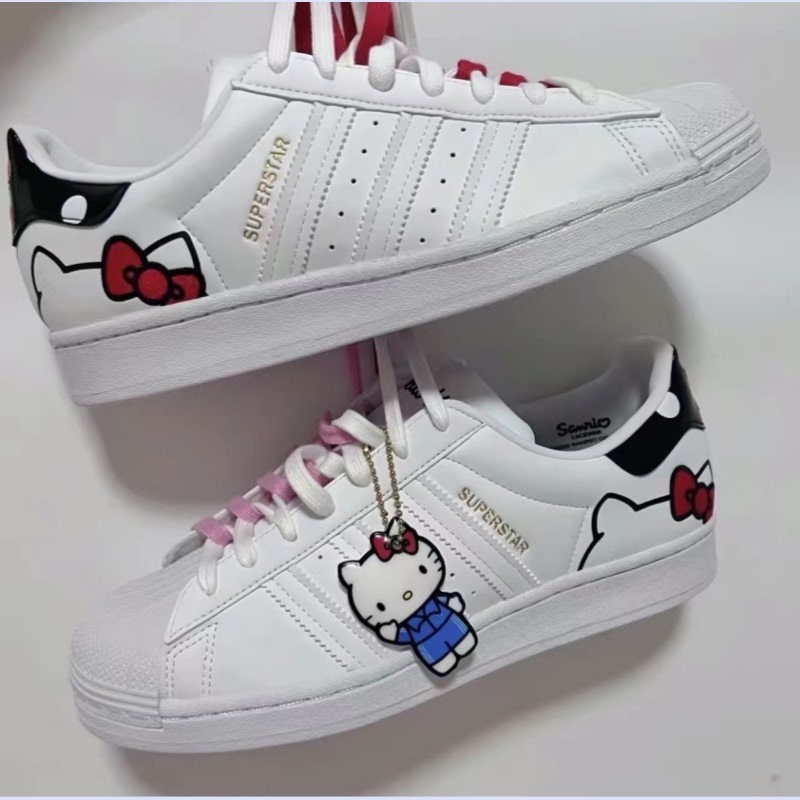 2026 Spring Thick-Soled Genuine Leather Shell White Sneakers for Women, Korean Style Star Pink Flat Sneakers, Floral Cat Round-Toe Sports Shoes
