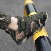 Anta suitable for 2024 new childrens military training camouflage sports shoes spring and autumn boys breathable mesh shoes medium and large childrens light