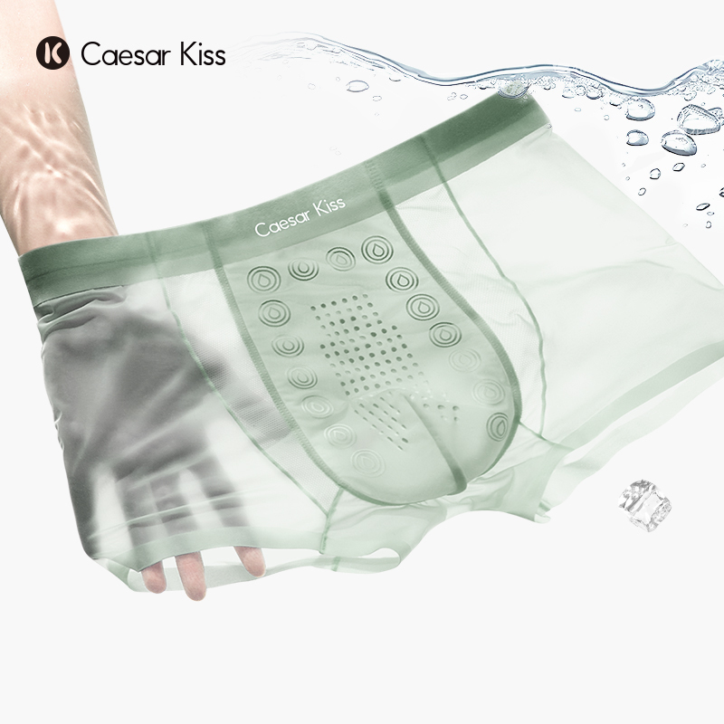 Caesarkiss Moisture-Proof Men's Underwear Scrotum Ultra-Thin Seamless Antibacterial Breathable 2026 New Ice Silk Boxer Briefs
