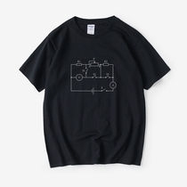 Circuit diagram science and engineering T-shirt short-sleeved new round neck large size loose summer men and women couple wear cotton top half-sleeved
