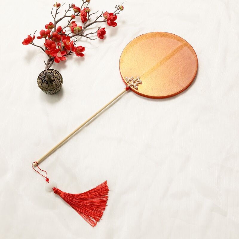 Palm fan Fan Scouts Clear Water River Dance Props Fan Scalding Gold Hanfu Comeback Ancient Round Fan Length Handle Ancient Wind Regiment Fan