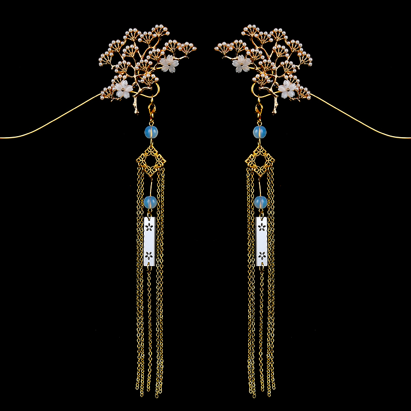 Fairy Qi Ancient Wind Hair Decoration Ancient Dress Hairpin Female Hanfu Head Accessories Drop Hairpin Substep Rocking Flow Su Golden accessories to the hairpin