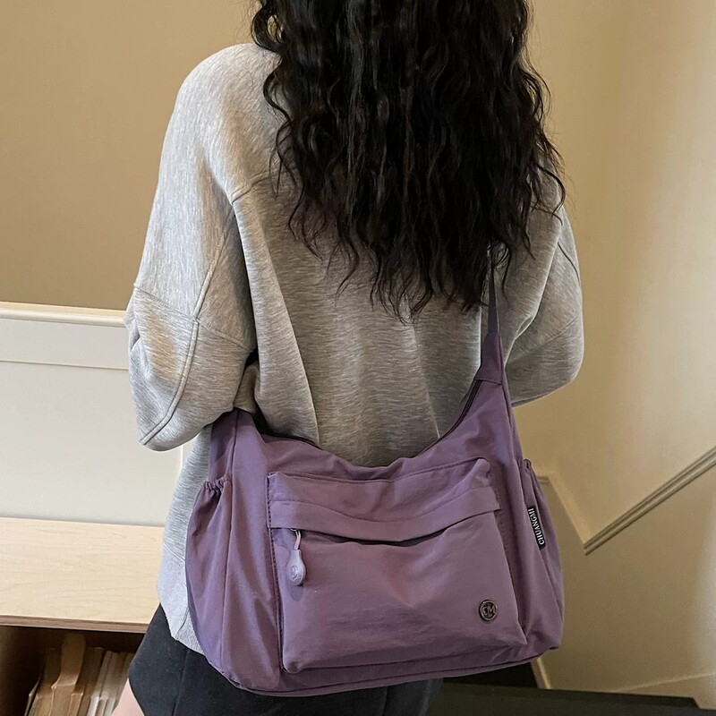 Japanese Funhstyle Purple Nylon Bag for Women, Large Capacity Crossbody Bag, Versatile for Commuting and School, Shoulder Bag for Women