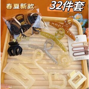 32件套春夏奶咖发饰抖音爆款发圈毛绒头饰高马尾发绳布艺发Q