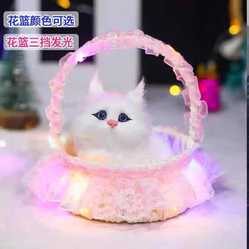 Glowing Light-Up Kitten Flower Basket Toy Kidsren's Plush Doll Girl's Birthday Flower Basket Cat Christmas Gift