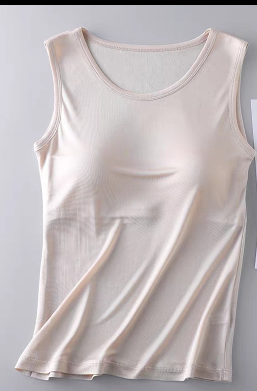 Knitted Silk Women's Base Layer Vest with Built-In Bra, Women's Summer Anti-Exposure Mulberry Silk Vest