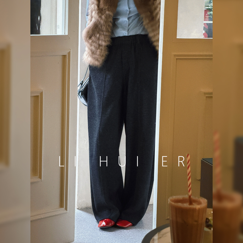 Lihuier [Manchester Encounter] Relaxed Vintage Sheep Wool Charcoal Gray Casual Long Pants Scythe Pants
