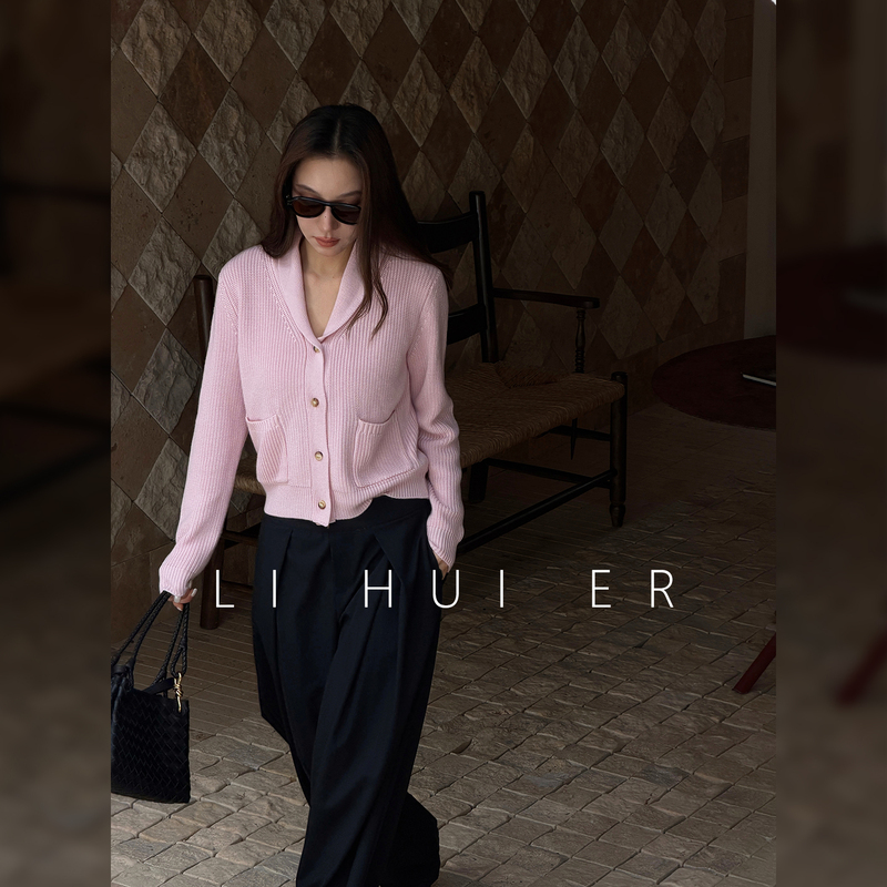 Lihuier [Light Dream Story] Sheep Wool Lapel Lazy Loose Casual Minimalist Knitted Cardigan