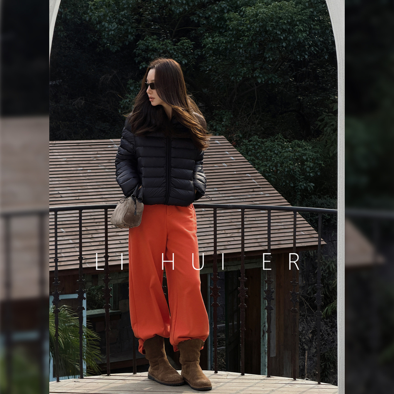 Lihuier [Mojito Sunset] 100% Cotton Sunset Orange Casual Straight-Leg Drapey Wide-Leg Pants