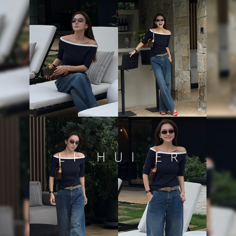 Lihuier California Travel Diary Summer Slim-Fit Off-Shoulder Casual Short-Sleeve T-Shirt Short Top Lihuier California Travel Diary Summer Slim-Fit Off-Shoulder Casual Short-Sleeve T-Shirt Short Top