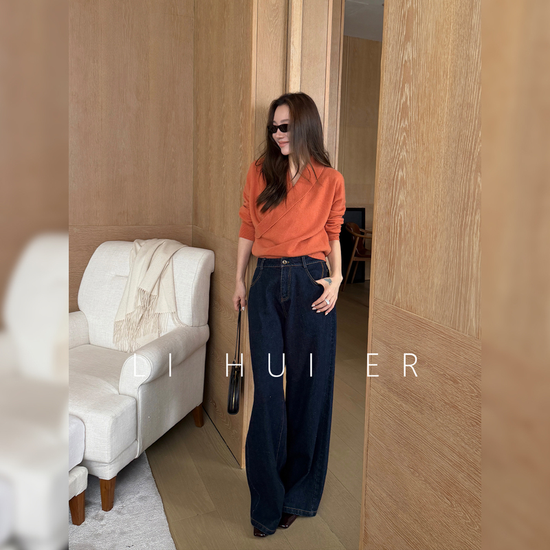 Lihuier Li Hui'Er【Chutong】Blue Vintage Pure Cotton Jeans Women's 2026 Autumn New Straight-Leg Pants Lihuier Li Hui'Er【Chutong】Blue Vintage Pure Cotton Jeans Women's 2026 Autumn New Straight-Leg Pants