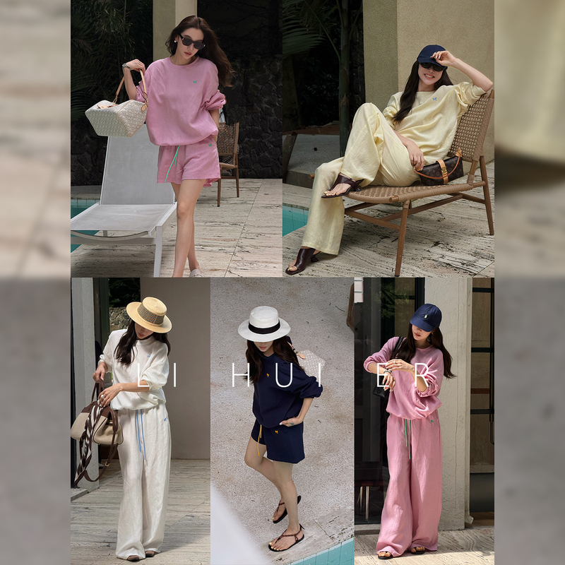 Lihuier Li Hui'Er Florida Summer Casual Solid Color Loose Tencel Linen Sweatshirt Set for Women Lihuier Li Hui'Er Florida Summer Casual Solid Color Loose Tencel Linen Sweatshirt Set for Women