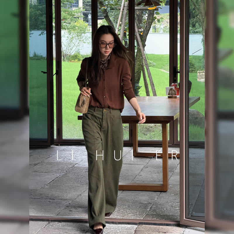 Lihuier [York Old Chapter] 100% Cotton American Retro Military Green Casual Straight-Leg Jeans for Autumn
