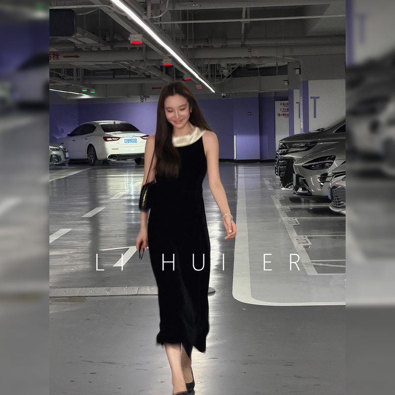 Lihuier [He Lin Xiang Cheng] 100% Mulberry Silk Lapel Silk Velvet Long Dress for Autumn