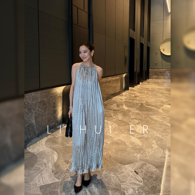 Lihuier Heiwa Islands 100% Acetate Sleeveless Dress Women's Satin Pleated Slip Dress Lihuier Heiwa Islands 100% Acetate Sleeveless Dress Women's Satin Pleated Slip Dress