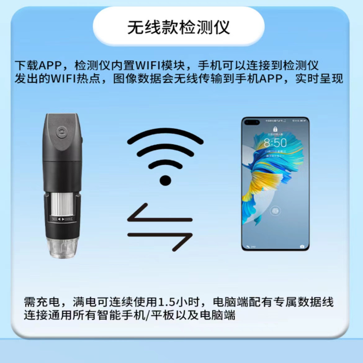 Portable Skin, Scalp, and Hair Follicle Detector, White to Black, Can Be Connected to Mobile Phone, High-Definition Wireless Handheld Hair Follicle Mirror