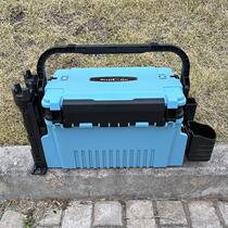 Multifunctional portable lure box for outdoor fishing with a strap that can be used to hang poles fishing gear tool box that can sit on