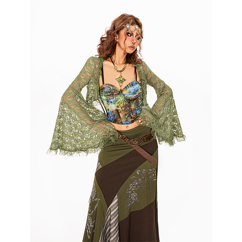 Arielink Vintage-Style Bohemian Hollow Lace Cardigan for Women, Summer Hippie Hot Girl Outerwear Blouse Top