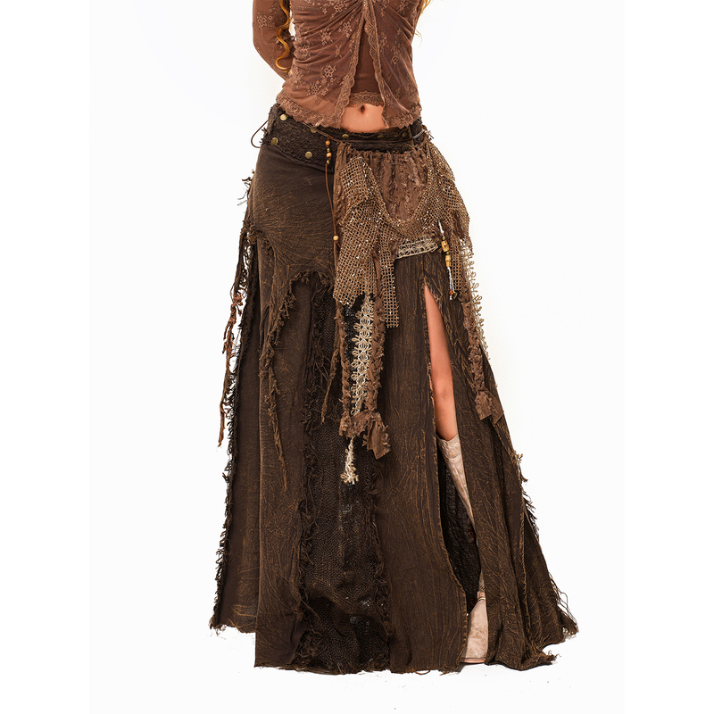 Arielink Hippie Bohemian Style Post-Apocalyptic Wasteland Dune Y2K Irregular Frayed Vintage One-Piece Skirt