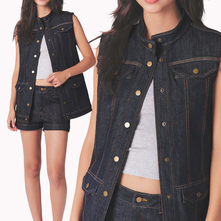 Inanysense 【Original Denim·Denim Suit】High-Quality, Stylish Stand-Up Collar Long Vest/Slim-Fit Shorts Inanysense 【Original Denim·Denim Suit】High-Quality, Stylish Stand-Up Collar Long Vest/Slim-Fit Shorts