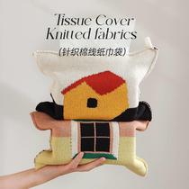 Fabric cotton knitted jacquard personalized tissue bag light luxury style home office desk tissue bag removable and washable