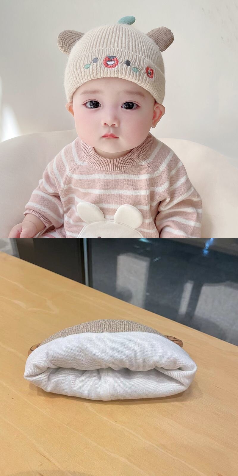 Разрушить устойчивые Кап 婴儿帽子0到3个月新生儿胎帽秋冬季毛线针织保暖男女婴幼儿护卤门