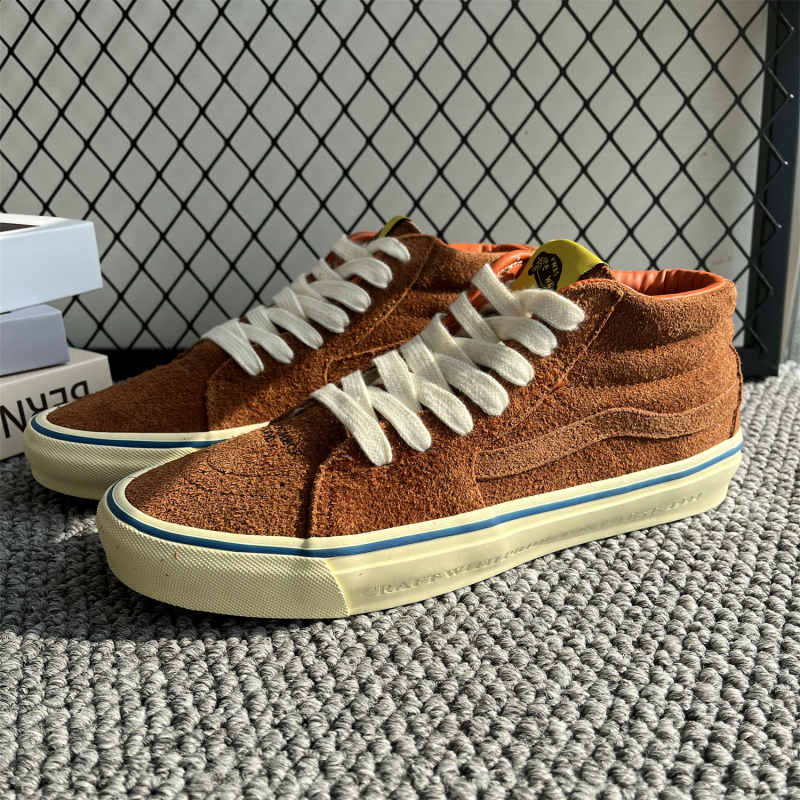 Nbhd Collaboration Ftmd Little Kid Sk8Mid Brown Full Suede Mid-Top Skate Casual Shoes Retro Unisex Sneakers