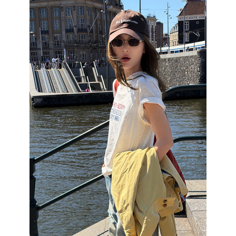 Fiery Fire 【Paris Exclusive】French-Style Slogan Print Short-Sleeve T-Shirt, Fresh and Artistic Style, Loose Fit Top Fiery Fire 【Paris Exclusive】French-Style Slogan Print Short-Sleeve T-Shirt, Fresh and Artistic Style, Loose Fit Top