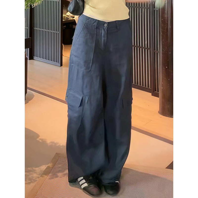 Flame-Colored Large Pocket Linen Work Pants for Women 2026 New Spring/Summer Thin American Retro Cool Casual Pants Flame-Colored Large Pocket Linen Work Pants for Women 2026 New Spring/Summer Thin American Retro Cool Casual Pants