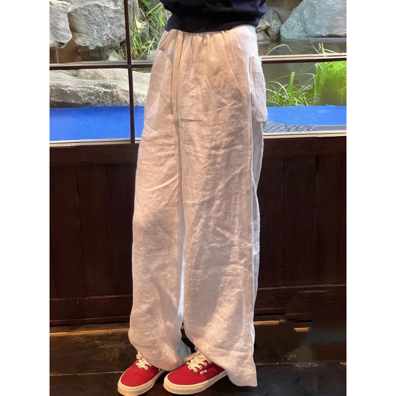 High-End Linen Casual Pants for Women, New Old Money Style, Spring and Summer Thin White Loose Drapey Long Pants