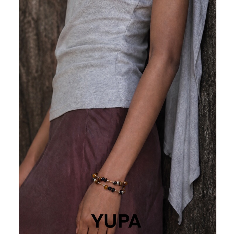 Yupa 【Celebrity Style】 Brown Tiger Eye Stone Obsidian Titanium Steel Original Design Bracelet Single Layer Raw Stone Necklace Yupa 【Celebrity Style】 Brown Tiger Eye Stone Obsidian Titanium Steel Original Design Bracelet Single Layer Raw Stone Necklace