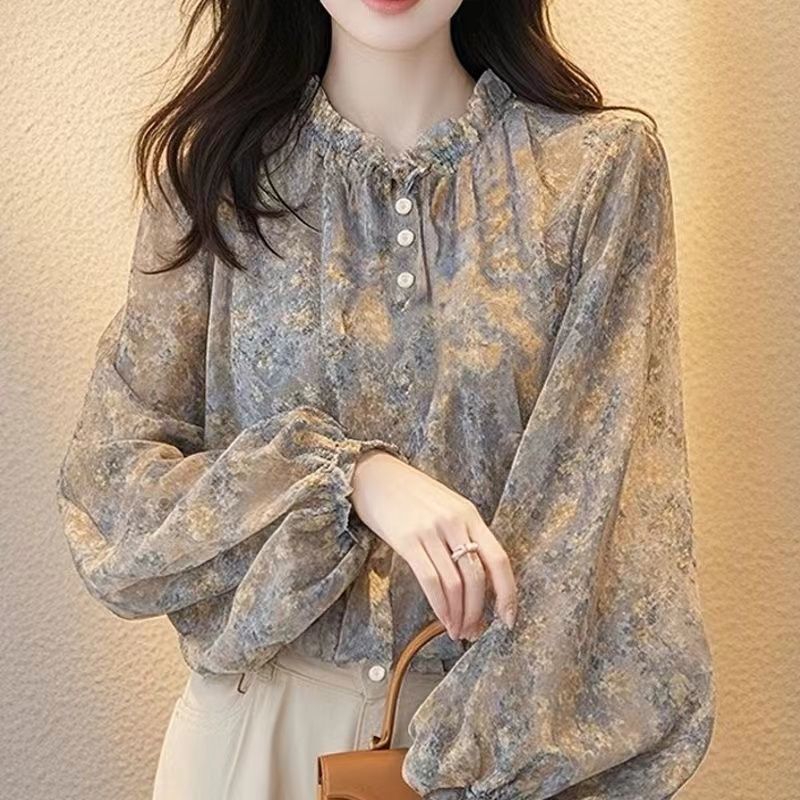 French Floral Chiffon Top for Women, Spring 2025 New Popular Style, Stylish, Unique, Delicate, High-End Long-Sleeved Shirt French Floral Chiffon Top for Women, Spring 2025 New Popular Style, Stylish, Unique, Delicate, High-End Long-Sleeved Shirt
