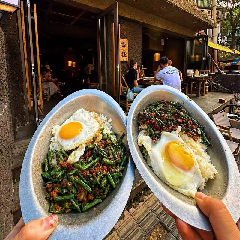 Korean-Style Retro Stainless Steel Plate, Southeast Asian Thai-Style Polished Rice, Barbecue, Curry Rice Bowl, Fried Rice, Rustic Style Tableware
