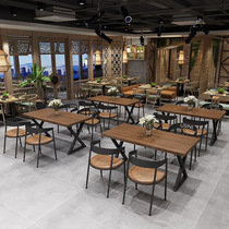 American industrial style dining table retro iron rectangular solid wood dining table bar milk tea coffee shop dining table and chair combination