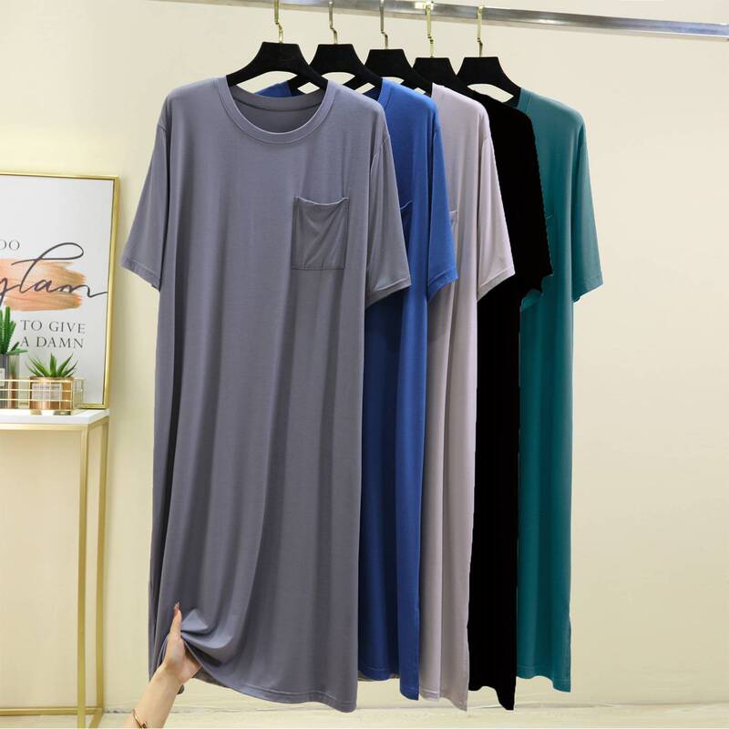 Men's Nightgown, Modal Nightgown, Large Size Bathrobe, Summer Thin Loose Short-Sleeved Dressing Gown, Mid-Length Pajamas Men's Nightgown, Modal Nightgown, Large Size Bathrobe, Summer Thin Loose Short-Sleeved Dressing Gown, Mid-Length Pajamas