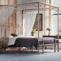 Hewei Design New Mingfeng Chinese Classical Iron Bed Frame Bed New High-End Gold Foil Steel Wooden Bed 1 8 Meters