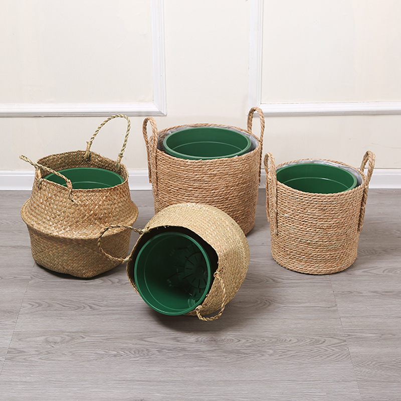 Nordic style straw woven flower pot flower basket rattan woven handy home living room turtle back bamboo bird of paradise bird green plant pot decoration