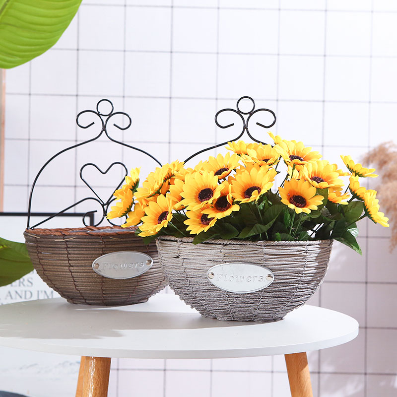 Creative wall hanging grass woven rattan woven willow woven golden Ge flower basket Flower pot flower arrangement wall office living room home decoration