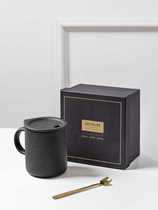 Black mug office simple mens water cup ceramic coffee cup with lid spoon business gift cup set