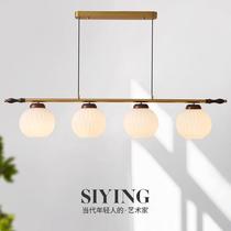 French medieval restaurant solid wood chandelier wabi-sabi style Nanyang style retro high-end Zhongshan bar one-word strip light