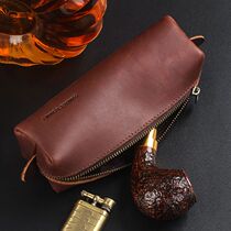 High-end Crazy Horse Leather Pipe Bag Retro Small Pipe Bag Portable Zipper Simple Smoking Accessories Storage Bag Mens Single Pipe Bag