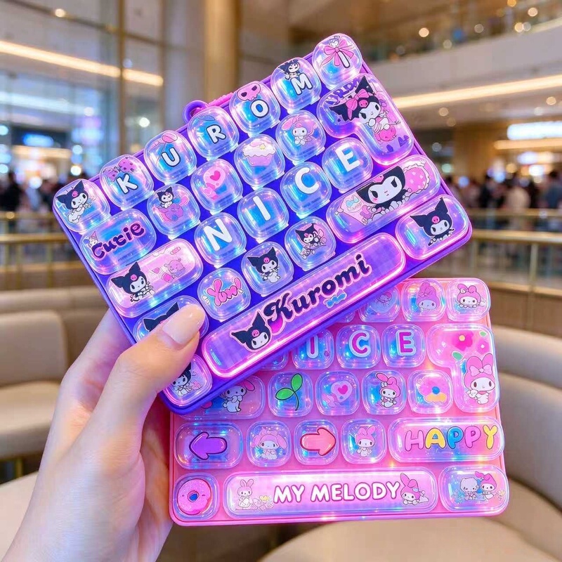 Cartoon Cute Pet 26-Key Decompression Keyboard Keychain for Kids, Transparent with Light-Up Keys, Backpack Pendant Toy