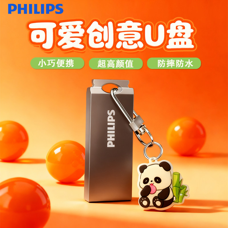Philips USB Flash Drive, High-Quality Appearance, 128g Storage, Fat32, Metal Mini, for Girls, Computer, Mobile Phone, Type-C, Car Use