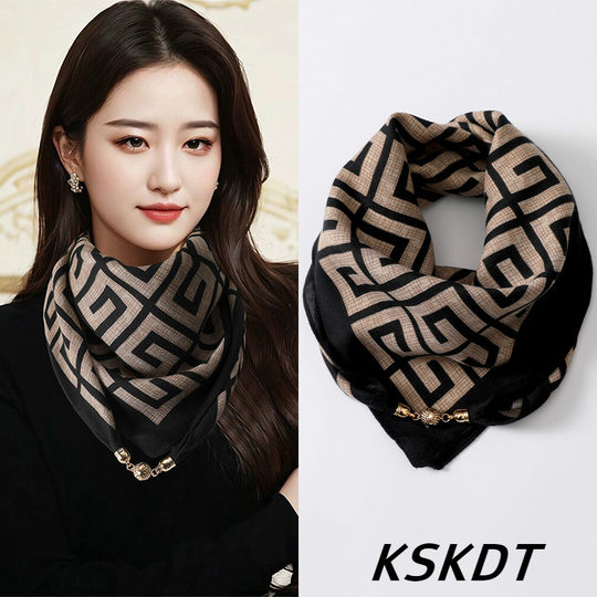 Magnetic Buckle Neck Scarf for Women, Autumn and Winter 2025 New Cotton and Linen Triangle Scarf, Square Scarf, Neck Wrap
