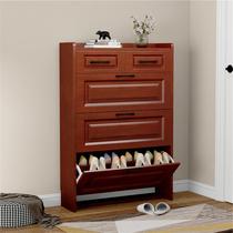 Modern Chinese style ultra-thin tipping shoe cabinet for home entrance simple entry narrow foyer mahogany color space saving large capacity